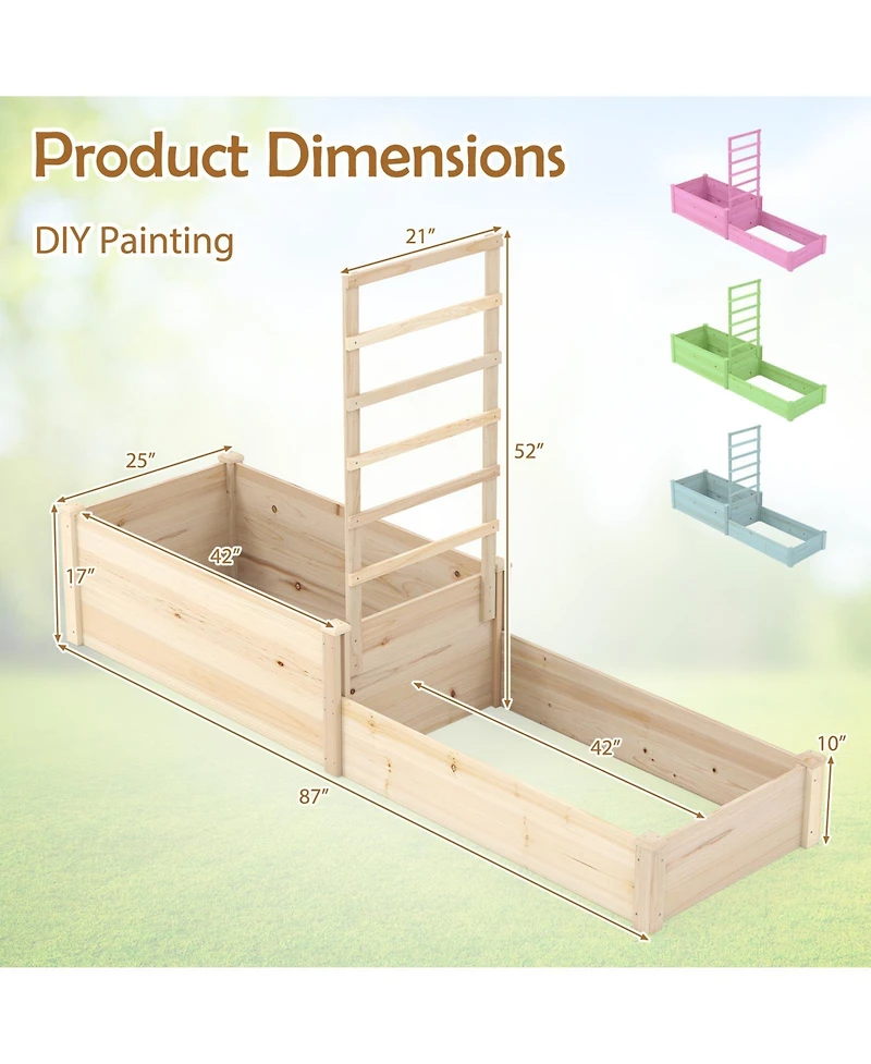 Raised Garden Bed with Trellis 87 Inch Wooden Elevated Planter with 2 Planter Boxes