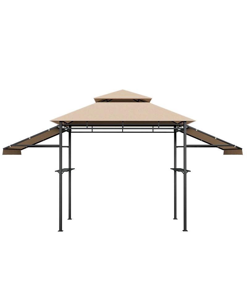 13.5 x 4 Feet Patio Bbq Grill Gazebo Canopy with Dual Side Awnings-Beige