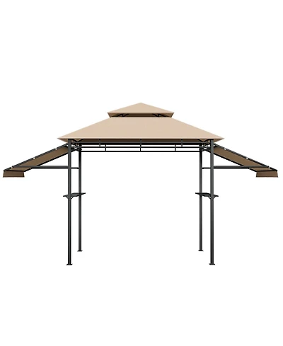 13.5 x 4 Feet Patio Bbq Grill Gazebo Canopy with Dual Side Awnings-Beige