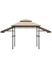 13.5 x 4 Feet Patio Bbq Grill Gazebo Canopy with Dual Side Awnings-Beige