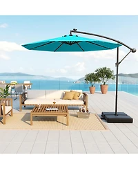 10 Ft Patio Umbrella Offset Cantilever Umbrella with 40 Solar Powered Lights-Turquoise