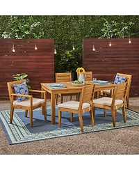 Streamdale Acacia Wood Expandable Dining Set with Cushions