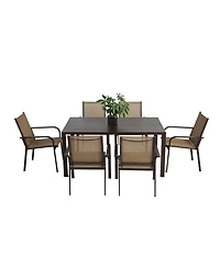 Streamdale 7-Piece Patio Dining Set, Table & 6 Textilene Chairs - Brown