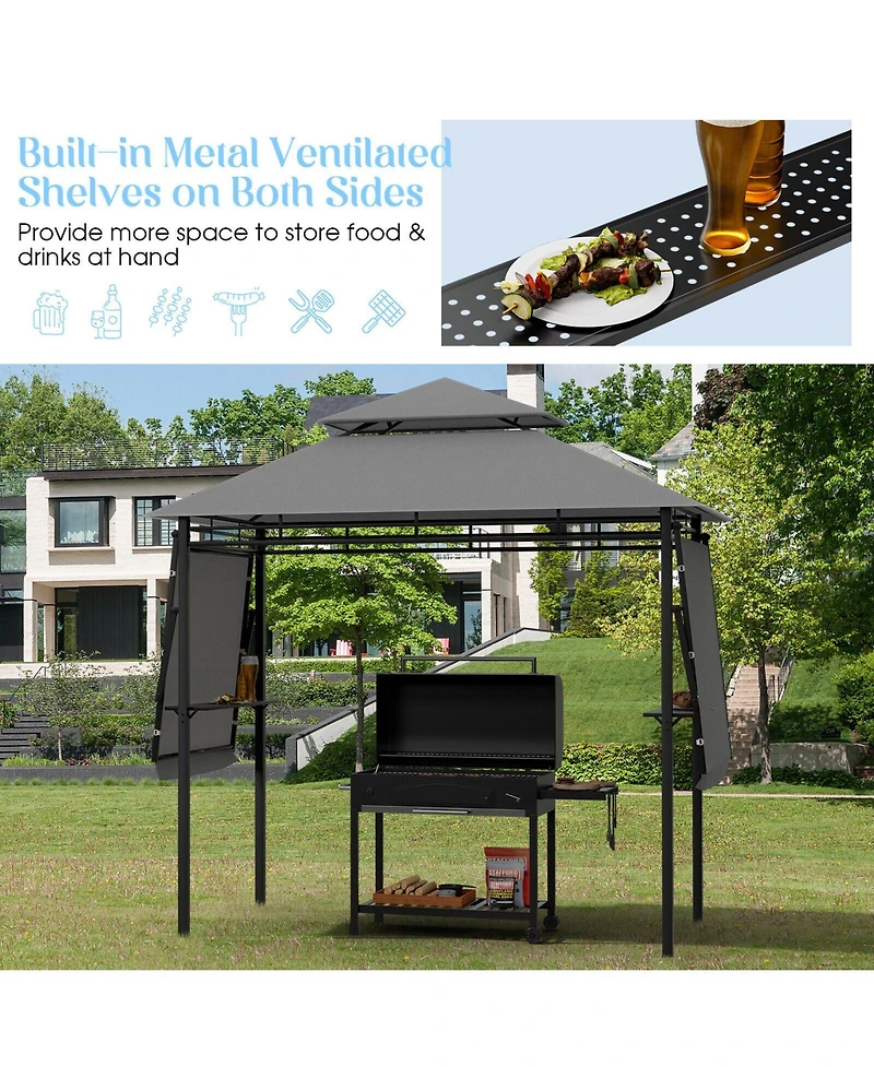 13.5 x 4 Feet Patio Bbq Grill Gazebo Canopy with Dual Side Awnings
