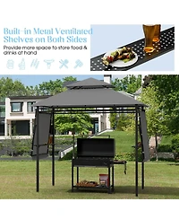 13.5 x 4 Feet Patio Bbq Grill Gazebo Canopy with Dual Side Awnings