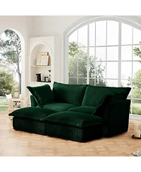 Streamdale Green Corduroy 2-Seater Sofa with Ottomans & Sleeper