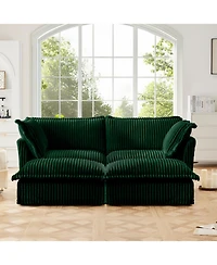 Streamdale Green Corduroy 2-Seater Sofa with Ottomans & Sleeper