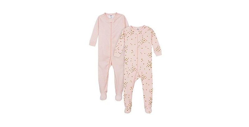 Gerber Baby Girls 2-Pack Snug Fit Footed Cotton Pajamas, Love, 0-3 Months