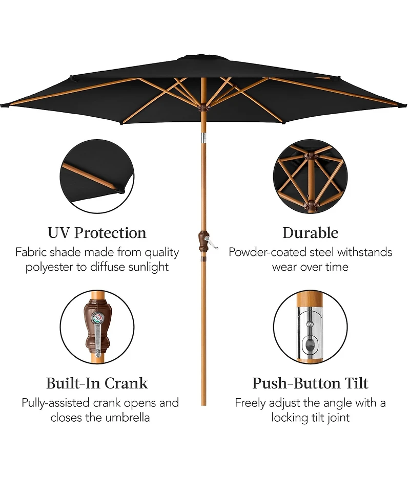 Best Choice Products 10ft Outdoor Woodgrain Pattern Steel Market Patio Umbrella w/ Crank