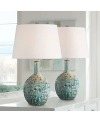 360 Lighting 26" High Gourd Mid Century Modern Coastal Table Lamps Set of 2 Teal Ceramic Living Room Bedroom (Colors May Vary)