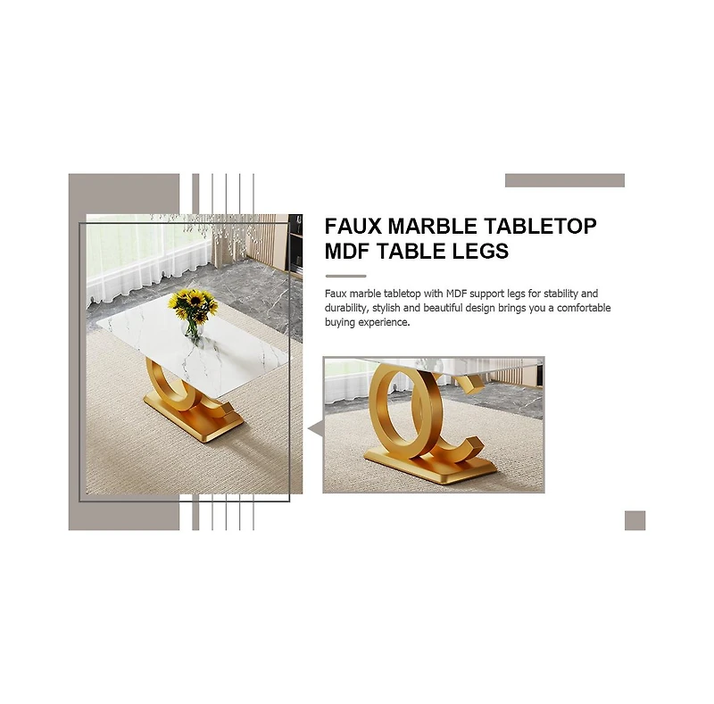 Streamdale 63" Glass Dining Set Marble Table & 6 Black/Gold Chairs