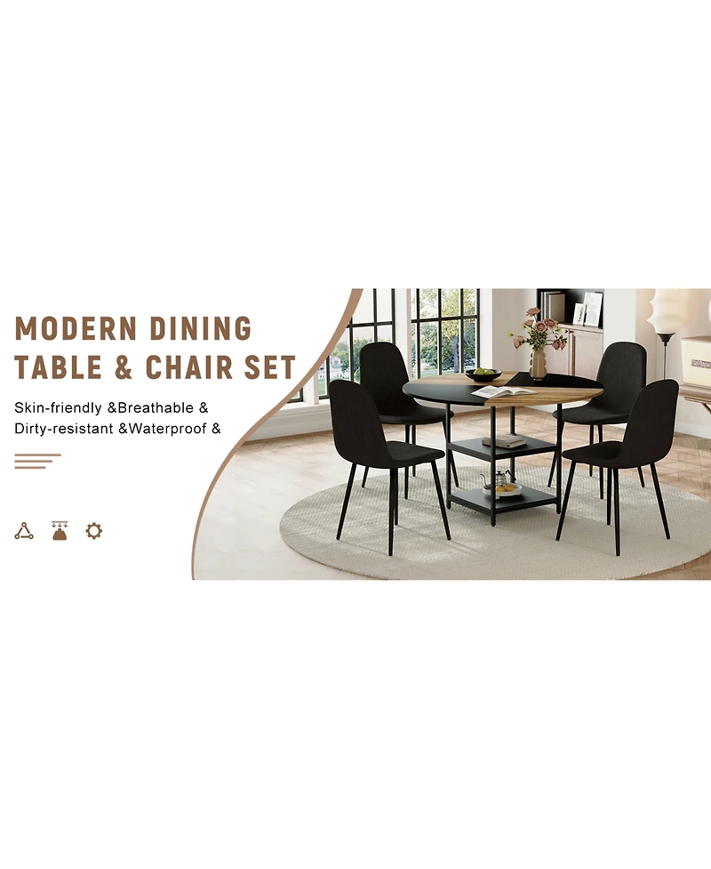 Streamdale 47" Round Dining Set Table with Storage & 4 Linen Chairs