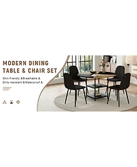 Streamdale 47" Round Dining Set Table with Storage & 4 Linen Chairs