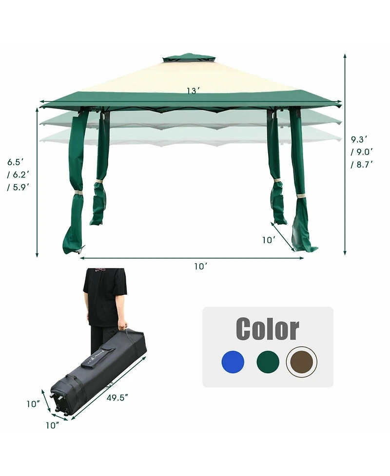 13 Feet x 13 Feet Pop Up Canopy Tent Instant Outdoor Folding Canopy Shelter-Green