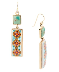 Barse Talavera Tile and Blue Turquoise Golden Dangle Earrings