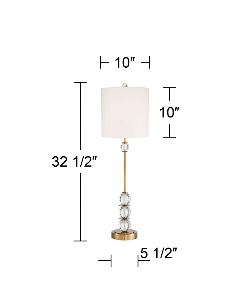 Vienna Full Spectrum Halston Modern Buffet Table Lamps 32 1/2" Tall Set of 2 Brass Crystal with Dimmer Off White Shade for Bedroom Living Room Be