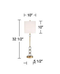 Vienna Full Spectrum Halston Modern Buffet Table Lamps 32 1/2" Tall Set of 2 Brass Crystal with Dimmer Off White Shade for Bedroom Living Room Be
