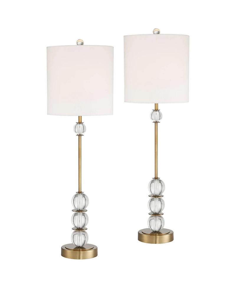 Vienna Full Spectrum Halston Modern Buffet Table Lamps 32 1/2" Tall Set of 2 Brass Crystal with Dimmer Off White Shade for Bedroom Living Room Be