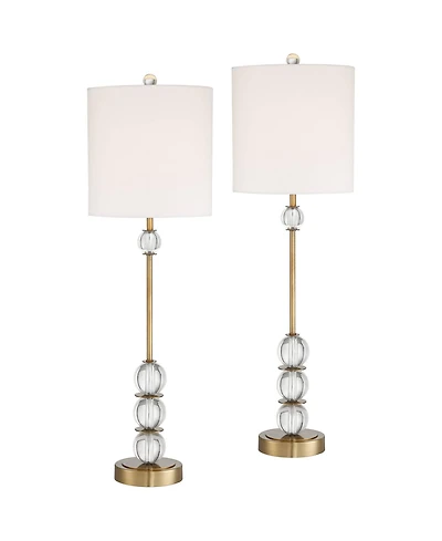 Vienna Full Spectrum Halston Modern Buffet Table Lamps 32 1/2" Tall Set of 2 Brass Crystal with Dimmer Off White Shade for Bedroom Living Room Be