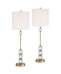 Vienna Full Spectrum Halston Modern Buffet Table Lamps 32 1/2" Tall Set of 2 Brass Crystal with Dimmer Off White Shade for Bedroom Living Room Be