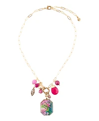 Barse Scenic Pink Flamingo Agate Golden Pendant Necklace