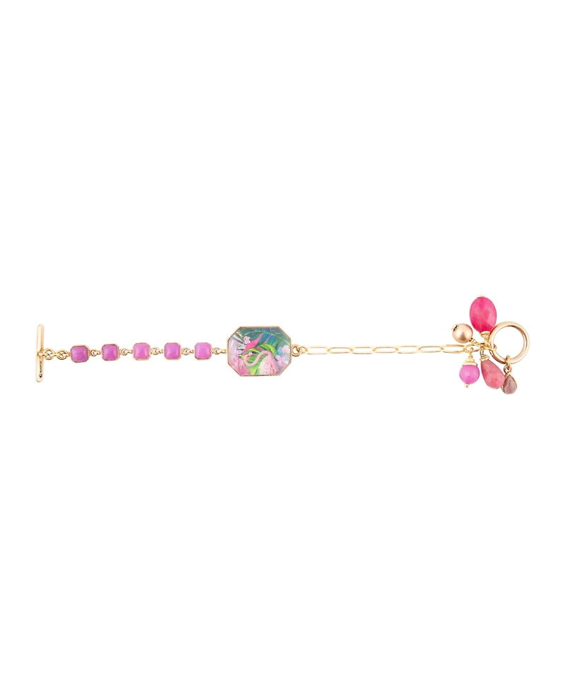 Barse Scenic Flamingo Pink Agate Golden Charm Bracelet