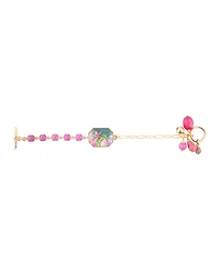Barse Scenic Flamingo Pink Agate Golden Charm Bracelet