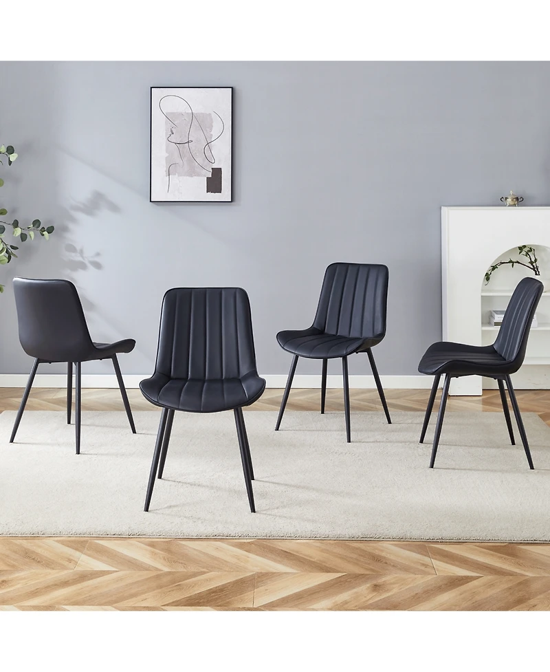 Streamdale Ergonomic Black Dining Chairs - Set of 4, Metal Legs