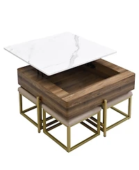 Streamdale Modern Square Lift-Top Coffee Table Set with Storage & 4 Ottomans