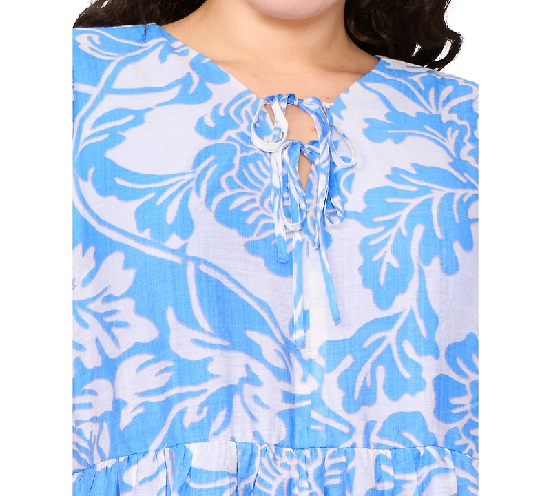 Msk Plus Printed Short-Puff-Sleeve Dress