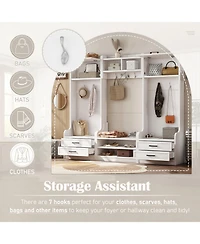 Streamdale 4-in-1 Hall Tree Coat Rack, Shoe Bench, Storage - White