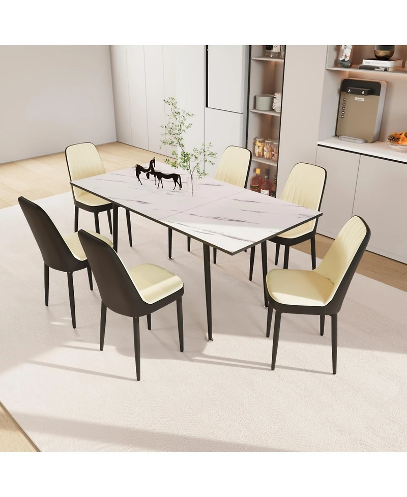 Streamdale 47-63" Expandable Dining Set Table & Cushioned Chairs, Black Legs