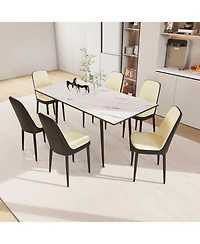 Streamdale 47-63" Expandable Dining Set Table & Cushioned Chairs, Black Legs