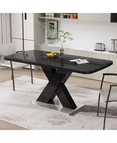 Streamdale Square Marble Top Dining Table, X-Leg