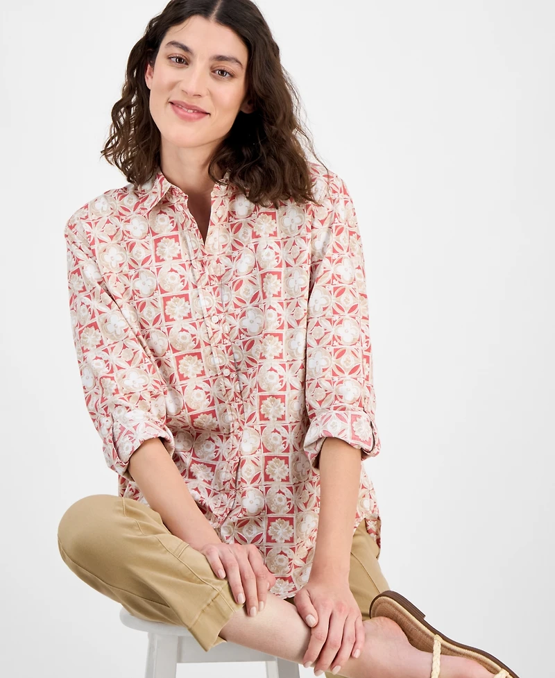 Nautica Jeans Women's Button-Front Roll-Tab Shirt