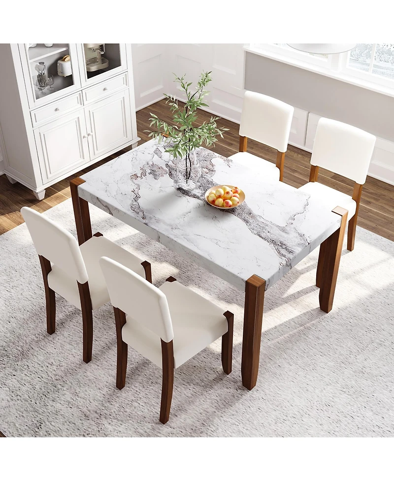 Streamdale 46.5" Faux Marble Dining Table, Wood Legs