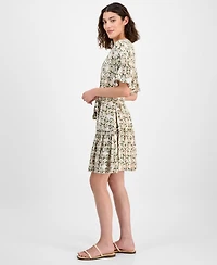 Nautica Jeans Women's Mila Printed Tie-Waist Ruffle-Cuff Dress