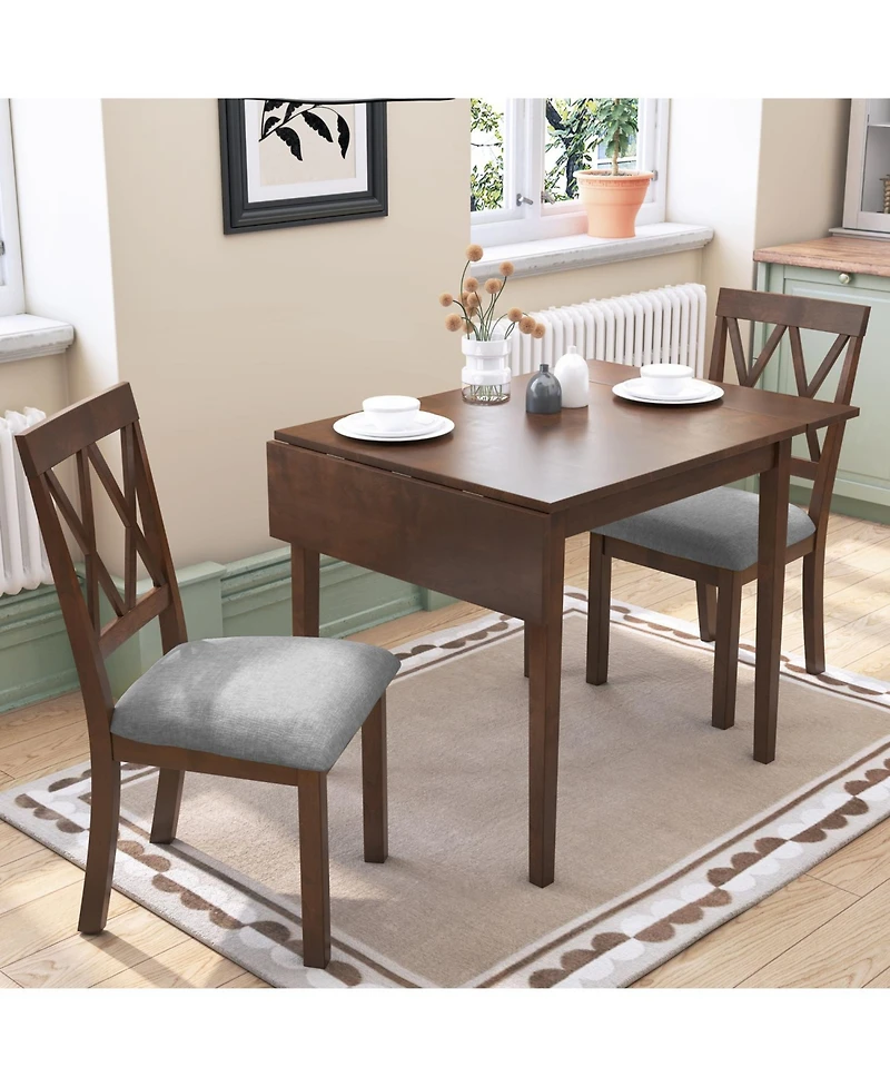 Natural 3-Piece Dining Set with Drop Leaf Table & Upholstered Chairs