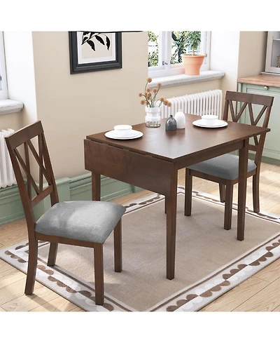 Natural 3-Piece Dining Set with Drop Leaf Table & Upholstered Chairs