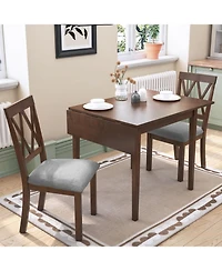 Natural 3-Piece Dining Set with Drop Leaf Table & Upholstered Chairs