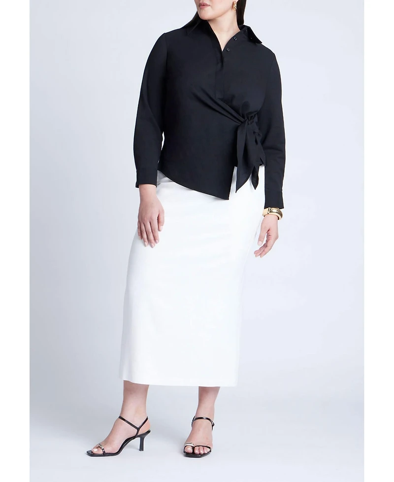 Eloquii Women's Hip Tie Collared Shirt