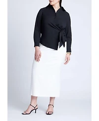 Eloquii Women's Hip Tie Collared Shirt