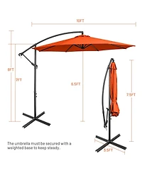 10 Feet Offset Umbrella with 8 Ribs Cantilever and Cross Base