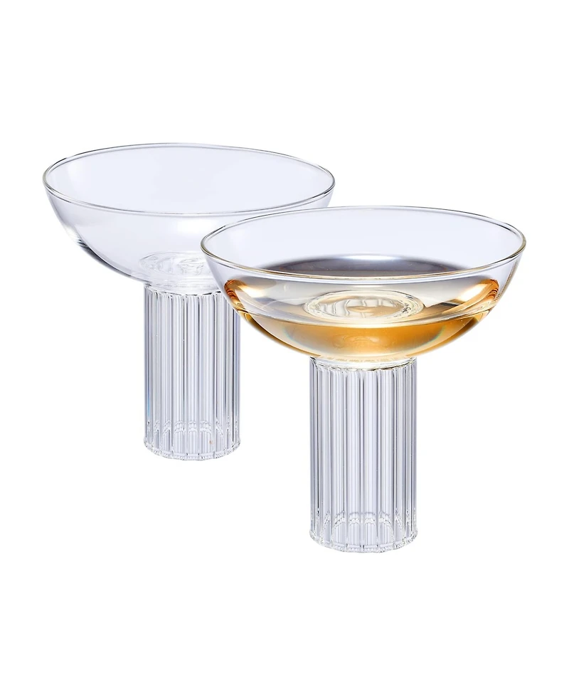 The Wine Savant Art Deco Vintage Ribbed Coupe Glasses, Set of 2
