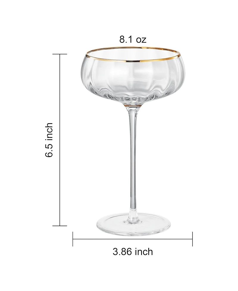 The Wine Savant Khen Vintage Ribbed Coupe Glasses, Set of 2