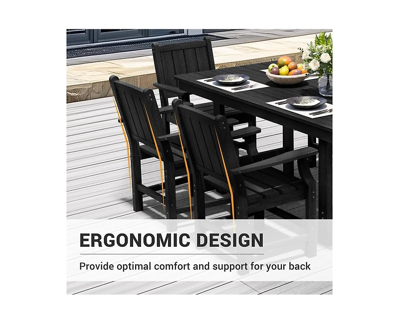 5-Piece Hdpe Plastic Patio Outdoor Dining Set with Arm Chairs Black