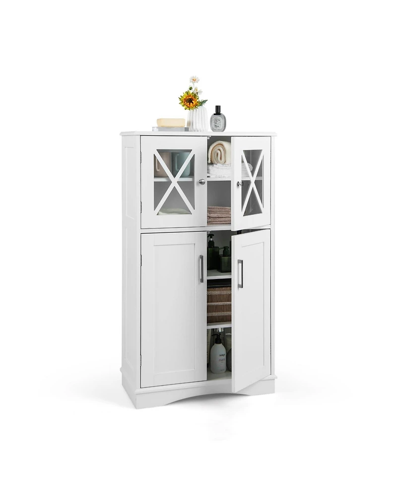 4 Doors Freeestanding Bathroom Floor Cabinet with Adjustable Shelves
