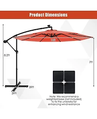 10 Feet Solar Offset Hanging Umbrella with 40 Lamp Beads and Solar Panel-Orange