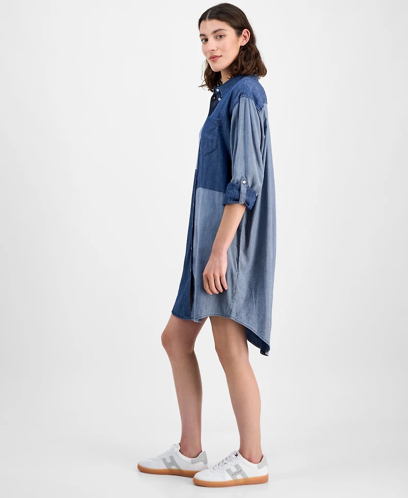 Tommy Hilfiger Women's Chambray Patchwork Shirtdress