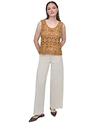 Dkny Jeans Women's Crochet Scoop-Neck Cotton Top